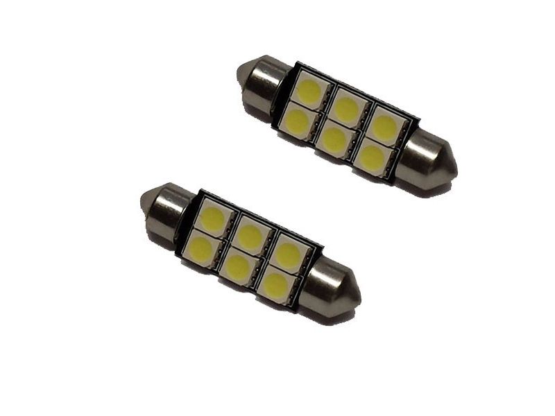 2 stk 38mm hvit 6xSMD pinol 12V med MOTSTAND